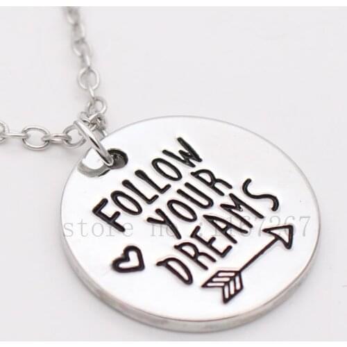 "Follow Your Dreams "Hand Stamped Necklace. Inspirational Necklace, Dream Necklace, Dream Jewelry ,Graduation Gift, Arrow