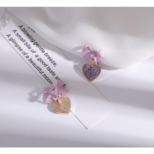 Purple Bow Love Clip On Earrings No Hole Ear Clips Sweet Heart Earring Without Piercing Minimalist Earrings A24M