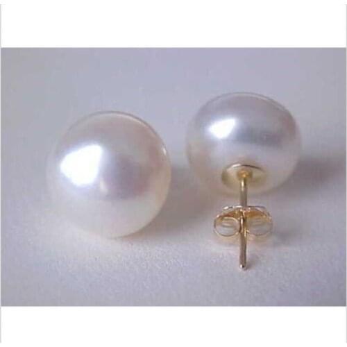 SUPEAR PAIR OF AAA 13-14mm SOUTH SEA FLAT ROUND WHITE pearl earring 14//k