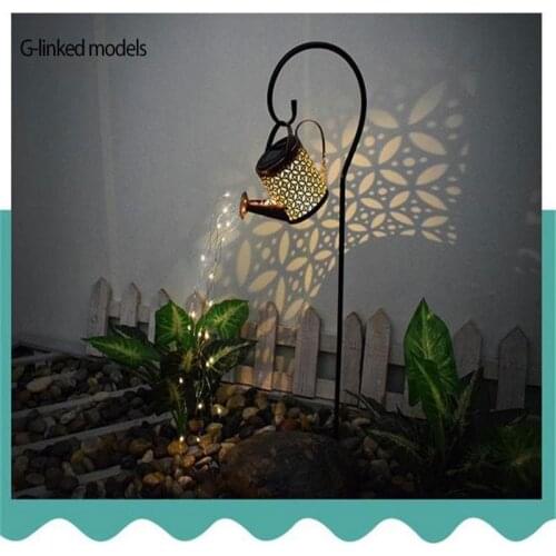 Solar Watering Can Lamp Ornament Garden Art Light Decoration Hollow-out Iron Shower LED Lights String Garden Outdoor Decoration