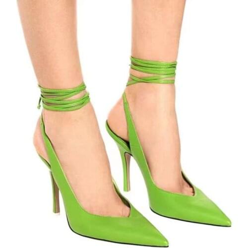 Sling Back Lace Up Pointed Toe High Heel Wedding Party Shoes Bridal Shoes unique design party pumps