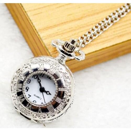 Vintage silver Fashion quartz Roman numerals Hollow hours pendant Good quality Necklace pocket watches gift