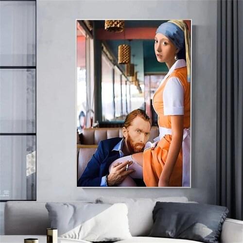 Funny Art Pearl Girl Canvas Paintings Portrait Portrait Wall Art Posters and Prints Famous Paintings for Bedroom Home Decor