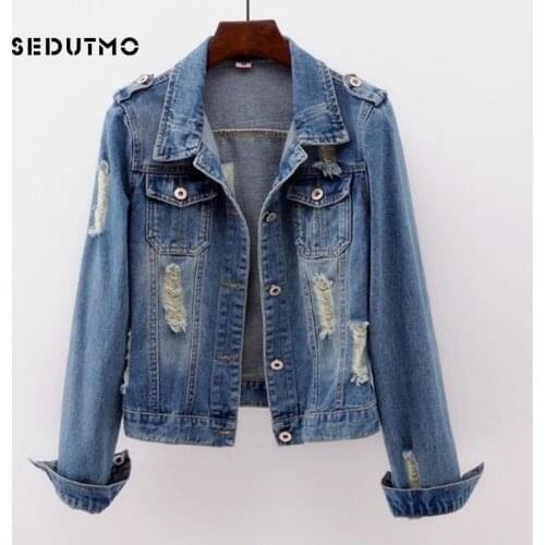 SEDUTMO 2018 Ripped Denim Jacket Women Plus Size 6XL Boyfriend Jean Coat Streetwear Harajuku Vintage Autumn Outerwear ED346