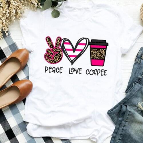 Women Lady Leopard Love Coffee Fashion 90s Clothing Print Womens Clothes Shirt T Tee for Tshirt Female Top Graphic T-shirt