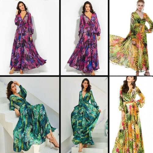 Womens Floral Dresses Long Dress Summer Flower Dress Skater Boho Maxi 5 Colors Plus Size S-5XL