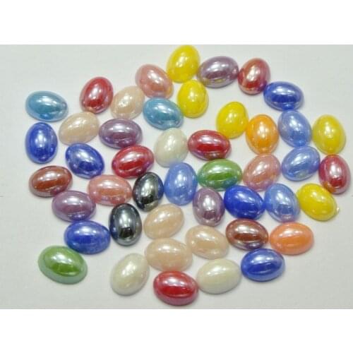 100 Mixed Color Luater AB Oval Flatback Glass Cabochon Half Pearl 6X8mm
