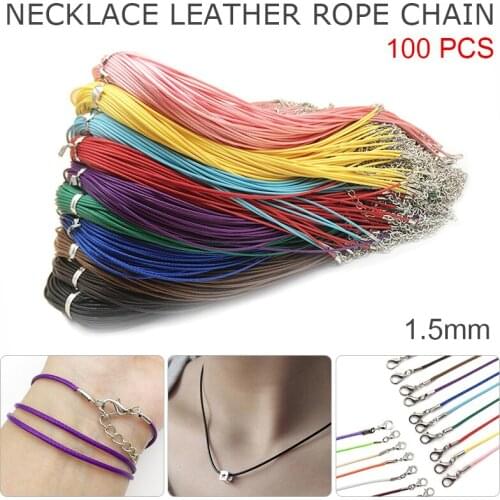 12 Colors 100 Pcs Wax Rope Cord Necklace Chain DIY String Strap with Lobster Clasp Fashion Men Women DIY Bracelet Party Jewelry