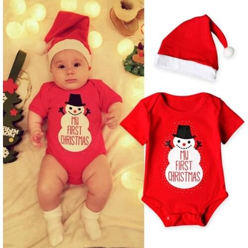 Kids Girls 2 Pcs Set Christmas Cosplay Costume Snowman Printed Jumpsuit Romper+Hat Newborn Baby Toddler Infant Cute X-Mas Outfit