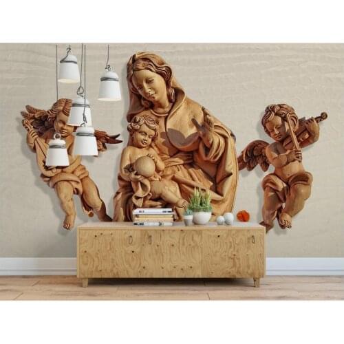 3d wall murals wallpaper HD Angel Wood Carving tv background living room home decor custom photo wallpaper for walls 3 d