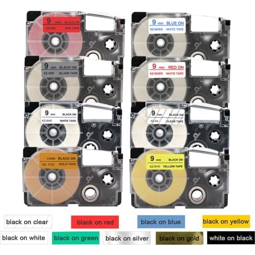 5 Packs 9mm Label Ribbons XR-9GN XR9BU XR9YW XR9WE Compatible for Casio EZ Label Printer KL8100 KL-100 KL-120 KL-750 Label maker