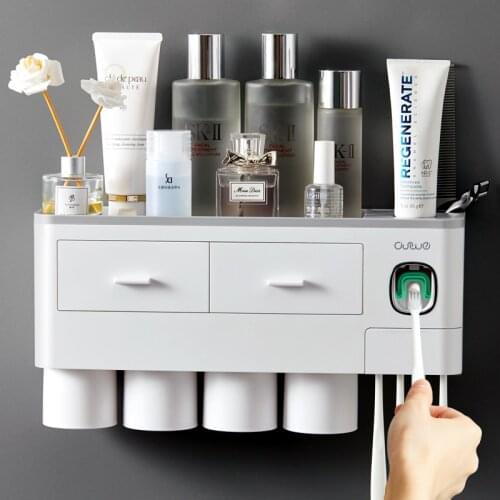 Automatic Toothpaste Dispenser Magnetic Adsorption Inverted Toothbrush Holder With Cup Toothpaste Bathroom Accessories Set