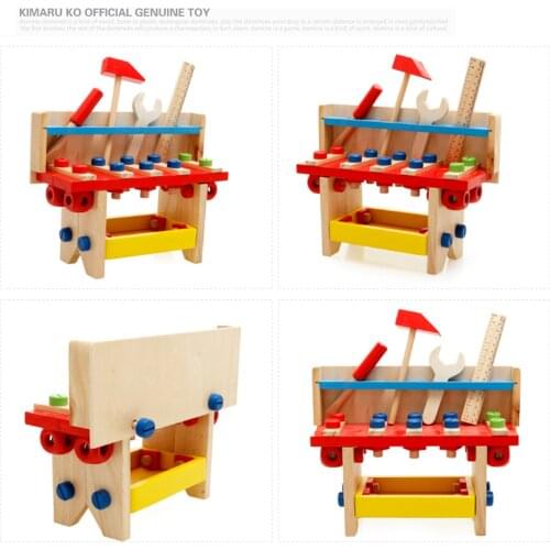Kids Wooden Toolbox Pretend Play Set Educational Montessori Toys Nut Disassembly Screw Assembly Carpenter Tool Simulation Repair