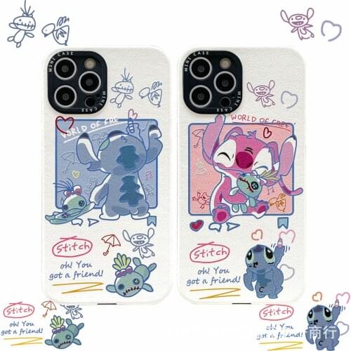 Disney Cartoon Stitch Tiger Skin Grain Leather Anti-fall All-Inclusive Phone Case for IPhone12,11,xr,xsmax,xs,x,8p,7p,se2020