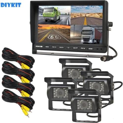 DIYKIT 10" Split Quad Display Rear View Monitor Car Monitor + 4 x Night Vision Rear View Camera Waterproof for Car Truck Bus