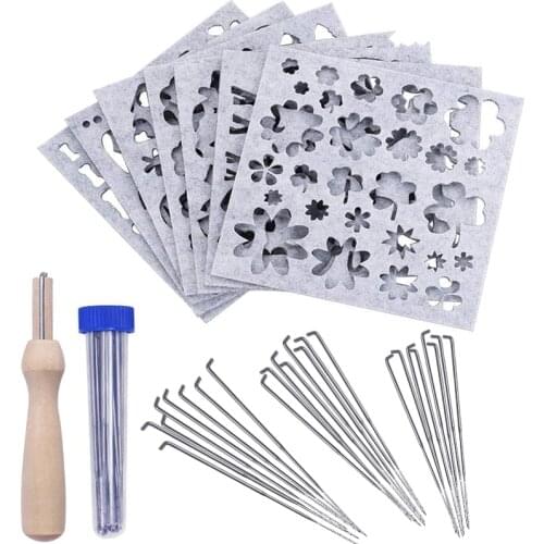 LMDZ 7Pcs Needle Felting Applique Mold DIY Craft Template Stencil Hand Embroidery Pattern craft Supplies with 1 Wooden Handle