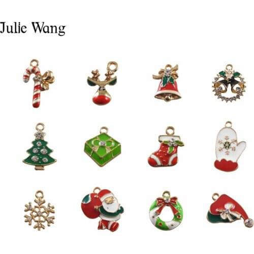 Julie Wang 12pcs Zinc Alloy Mixed Enamel Christmas Styles Charm Necklace Pendants Bracelet Findings DIY Jewelry Making Accessory