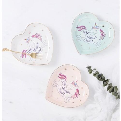 Small Heart Shape Unicorn Ceramic Dish Plate Candy Dish Porcelain Saucer Jewelry Dish Ring Dish Decorative Plate Tray