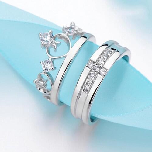 Loves Gift Prince & Princess Imperial Crown Zircon Fashion Adjustable Alloy Couple Accessories Rings