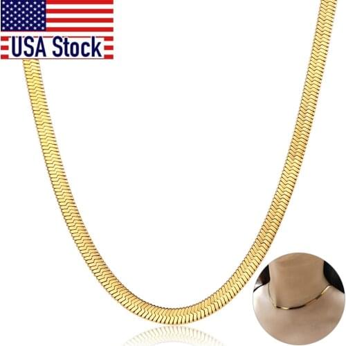 Chic Flat Snake Link Choker Gold Color Collar Stainless Steel Necklace for Women Herringbone Chain High Quality Jewelry DN223A