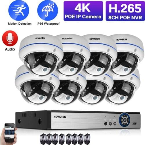 H.265 4K Ultra HD CCTV Video Surveillance kit 8MP 8CH POE NVR Kit Outdoor Waterproof POE IP Dome Security Camera System Set 4K