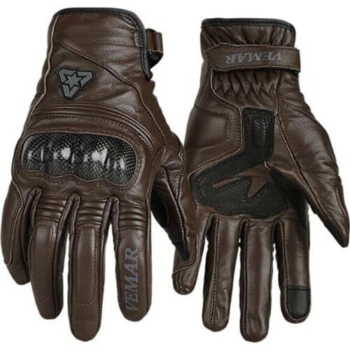 Brown Motorcycle Gloves Vintage Carbon Fiber Gloves Leather Motorbike Riding Touch Screen Motocross Moto Racing Biker Gloves Men