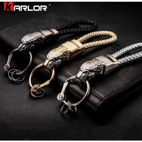 Creative Leopard Head Model Weave Keychains Key Holder Car Key Ring Chain Zinc Alloy Automobile Car Styling Car Accessories Gift