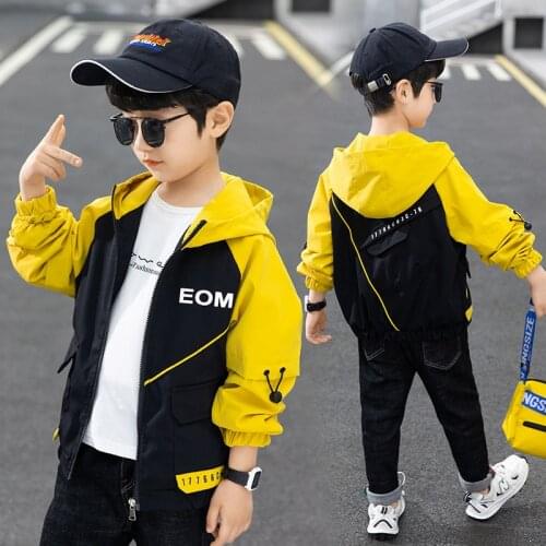 Kids boys spring / autumn new spell color hooded jacket big virgin casual coat 4-12 years old
