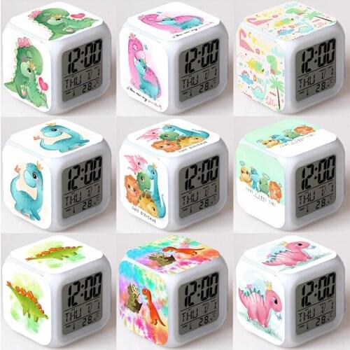 Cute Dinosaur Dimo Alarm Clock for Boys Girls Cartoon Desk Clock Children Home Digital Led Digital Clock with Date Thermometer