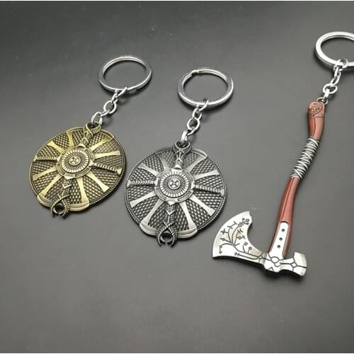 Fashion God of War 4 Kratos Axe Games Key Chains Exquisite Carved Pattern Axe Pendant Key Holder Souvenir Keychain Gifts for Men