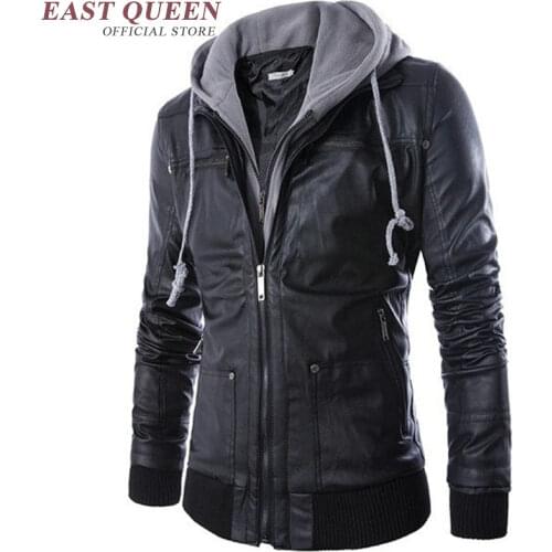 Motorcycle clothing male leather jacket Casual fashion hooded long sleeve male jacket winter KK1617 H