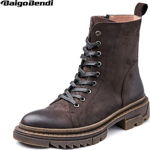 Men Mid-calf Boots Thick Heel 4 cm Winter Work Boots Cool Boy Christmas Gift Trendy Motorcycle Boots Hight-top