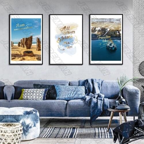 Stone Letters Bay Landscape Poster Nordic Style Wall Art Canvas Print Painting Modern Living Room Decoration
