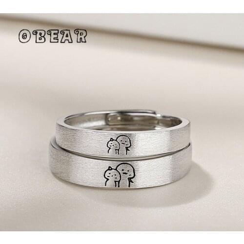 OBEAR 100% 925 Sterling Silver Classic Abstract Men Women Adjustable Ring Couple Personality Charm Wedding Jewelry