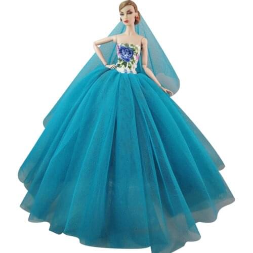1/6 BJD Doll Clothes for Barbie Dresses Fashion Blue Princess Wedding Party Gown Evening Dress Outfit 11.5" Dolls Accessory Toys