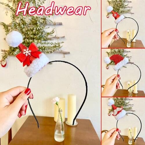 Hot Christmas Headband Hair Hoop with Plush Santa Hat Decor Glittery Festival Costume Head Hair Accessories for Women Kids AIC88