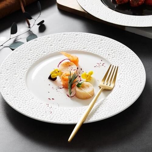 Simple Luxury Black and White Ceramic Western Food Steak Plate Modern Home Round Ramen Salad Dessert Plate Commercial Tableware