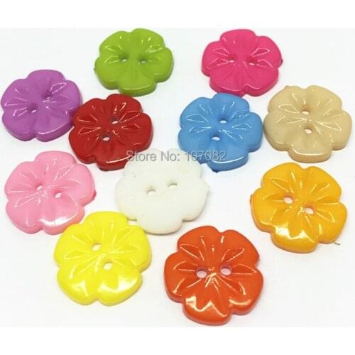 1000pcs Mixed Flower Shape 15mm Buttons Plastic Sewing Button For Scrapbooking Embellishments Cardmaking