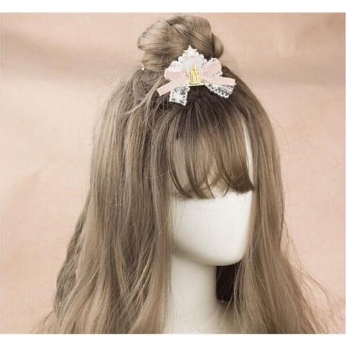 Maiden pink Lolita bowknot hairpin Fairy Cosplay Lolita lace hair side clip Princess hair accessories B1291