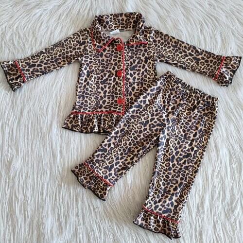 RTS New Design Girls Pajamas Set Kids Christmas Pajamas sleepwear 2pcs Ruffle Wholesale Baby Girls Leopard Pajamas Toddler Sets