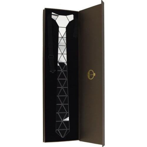 Handmade Glossy Silver Diamond Shape Acrylic Necktie Tie Gift Box Silver Mirror Slim Fashion Necktie Formal Suits Tie Wedding