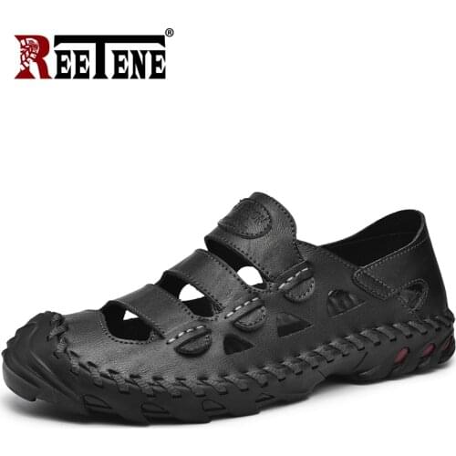 REETENE Breathable Slip-On MenS Sandals Summer Hollow Casual Sandals Men Beach Flat Sandals Male Outdoor Non-Slip Men Sandals