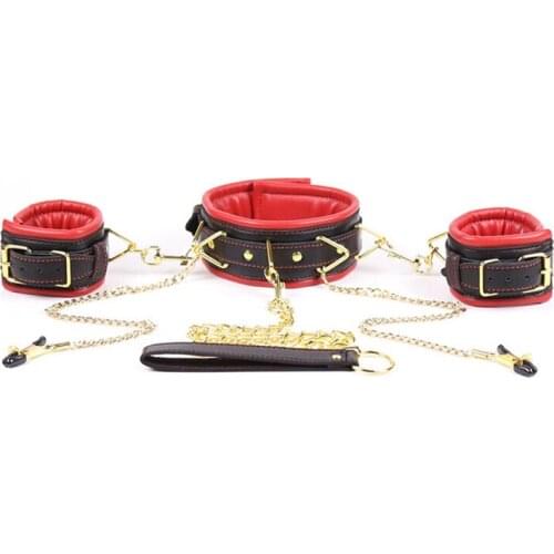 Sex Toys Fantasy Nipple Clamps Breast Clamps +Handcuffs +Neck Collar Bondage Slave Bound Necklace Fetish Role Play Erotic Toys
