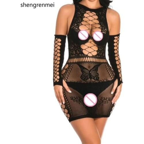 Shengrenmei Plus Size Nightwear Dress Sexy Lingerie Women Nightgown Erotic Babydolls Female Net Butterfly Underwear Dropshipping