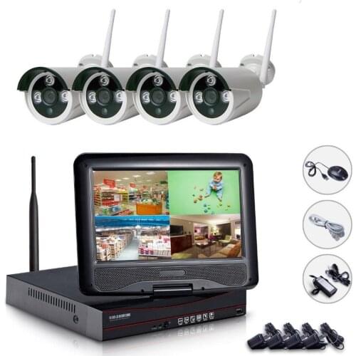 Plug&Play 4CH NVR WIFI CCTV System 4PCS 720P Wireless CCTV Kit with 10 inch Monitor Security viMotion Detecting Email Alarm