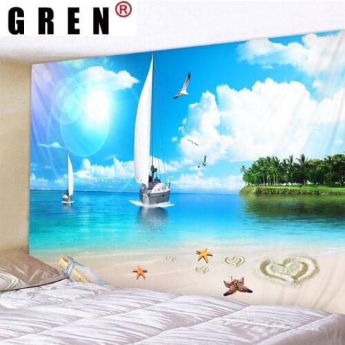 GREN Tapestry Beach Sailing Digital Printed Wall Hanging Wall Covering Rugs Background Cloth Beach Mat Blanket Home Decor