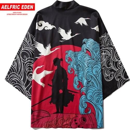 Samurai Japanese Kimono Jacket 2020 Hip Hop Mens Japanese Style Streetwear Loose Summer Short Sleeve Shirt