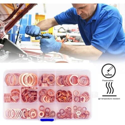 280pcs 12 Sizes Assorted Solid Copper Crush Washers Seal Flat Rings Kit W/ Storage Box 280 Boxed Copper Gaskets