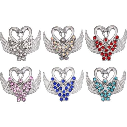 5pcs/lot New 18mm Snap Buttons Rhinestone Crystal Love Heart Swan Snaps Buttons Fit Snap Bracelet Buttons Jewelry