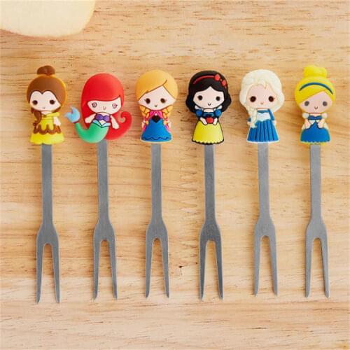 6pcs Cute Princess Shape Stainless Steel Fruit Forks For Kids Dessert Forks Set With Storage Holder Party Tasting Fork Flatware